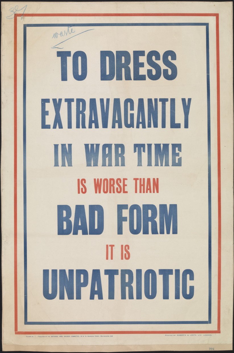 Poster from 1916, a time when Britain’s war effort became much more tightly organised. People were increasingly encouraged to use fewer resources and work harder and longer, all for the sake of winning the war. (All images courtesy of The Imperial War Museum)
