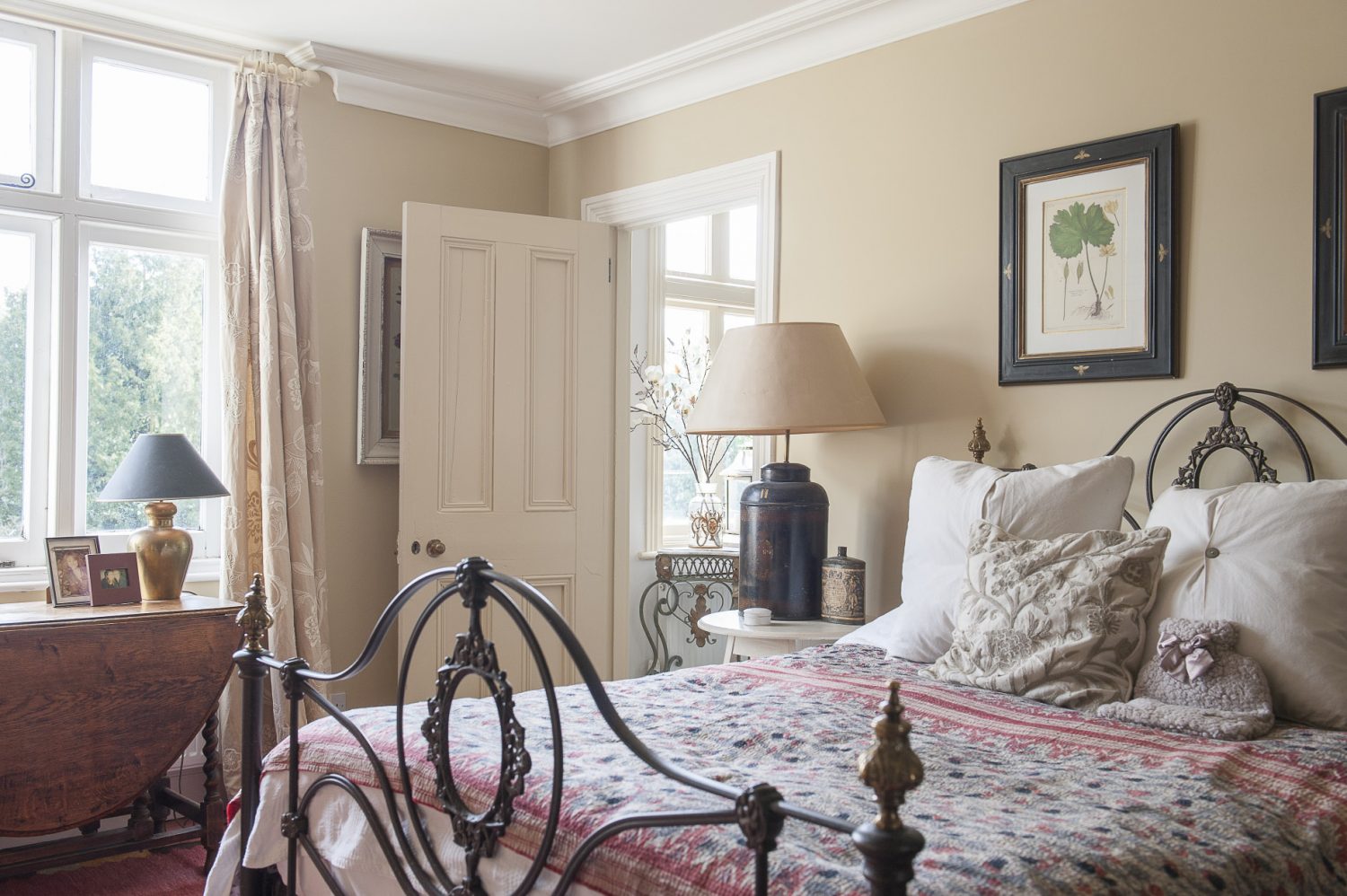 The second guest bedroom is ‘a nod to Jane Eyre’. “The first thing I did was paint the floor red. My friends thought I’d finally lost it,” says Emma.