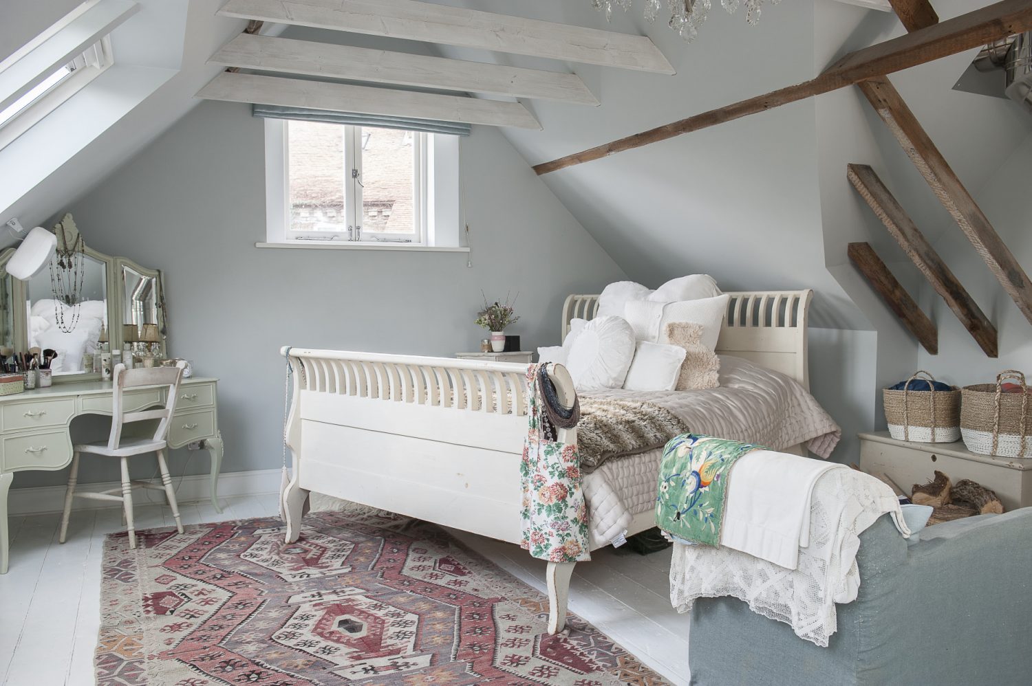 Emma’s own bedroom one might expect to be something special and, of course, it is. It started life as the hayloft above what is now the drawing room