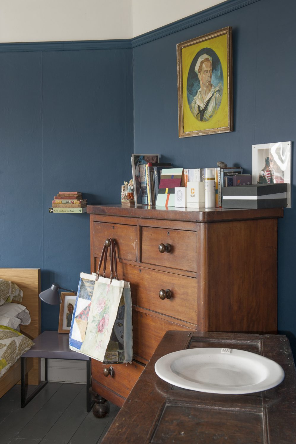 Anna’s bedroom is home to one of the few pieces of dark wood furniture in the house – a very serious and beautiful Jacobean chest which once belonged to her grandmother