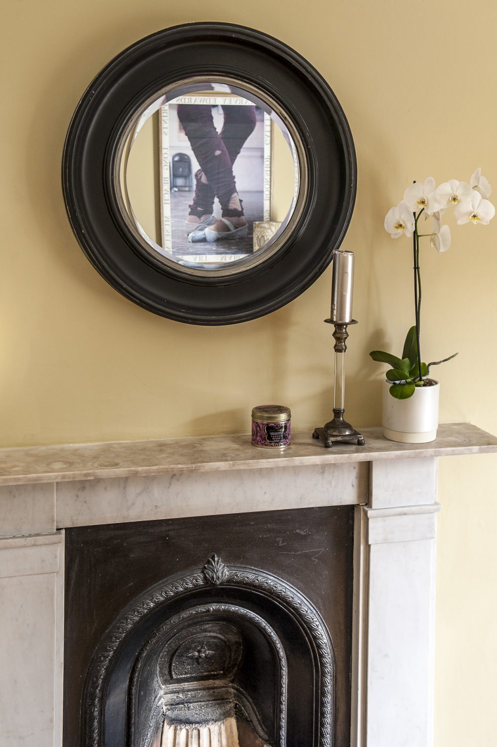 The marble fireplace in one of the spare rooms