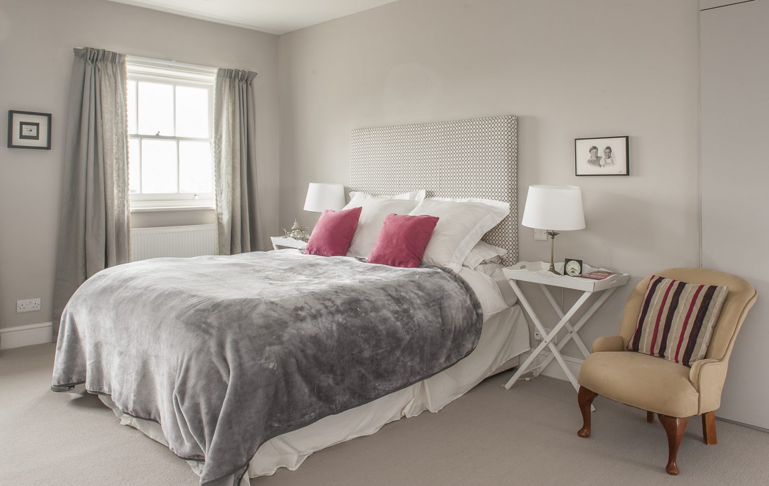 Philippa’s renovation has increased the number of bedrooms at The Grange from four to six. The beds in the welcoming guest rooms are dressed with cosy velvet and quilted throws and plump feather pillows