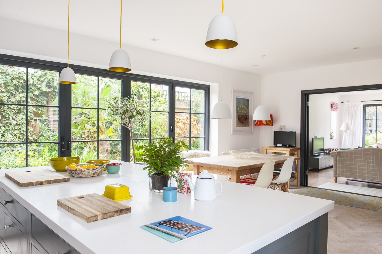 The kitchen space was once three rooms and a corridor, but is now open-plan light and airy
