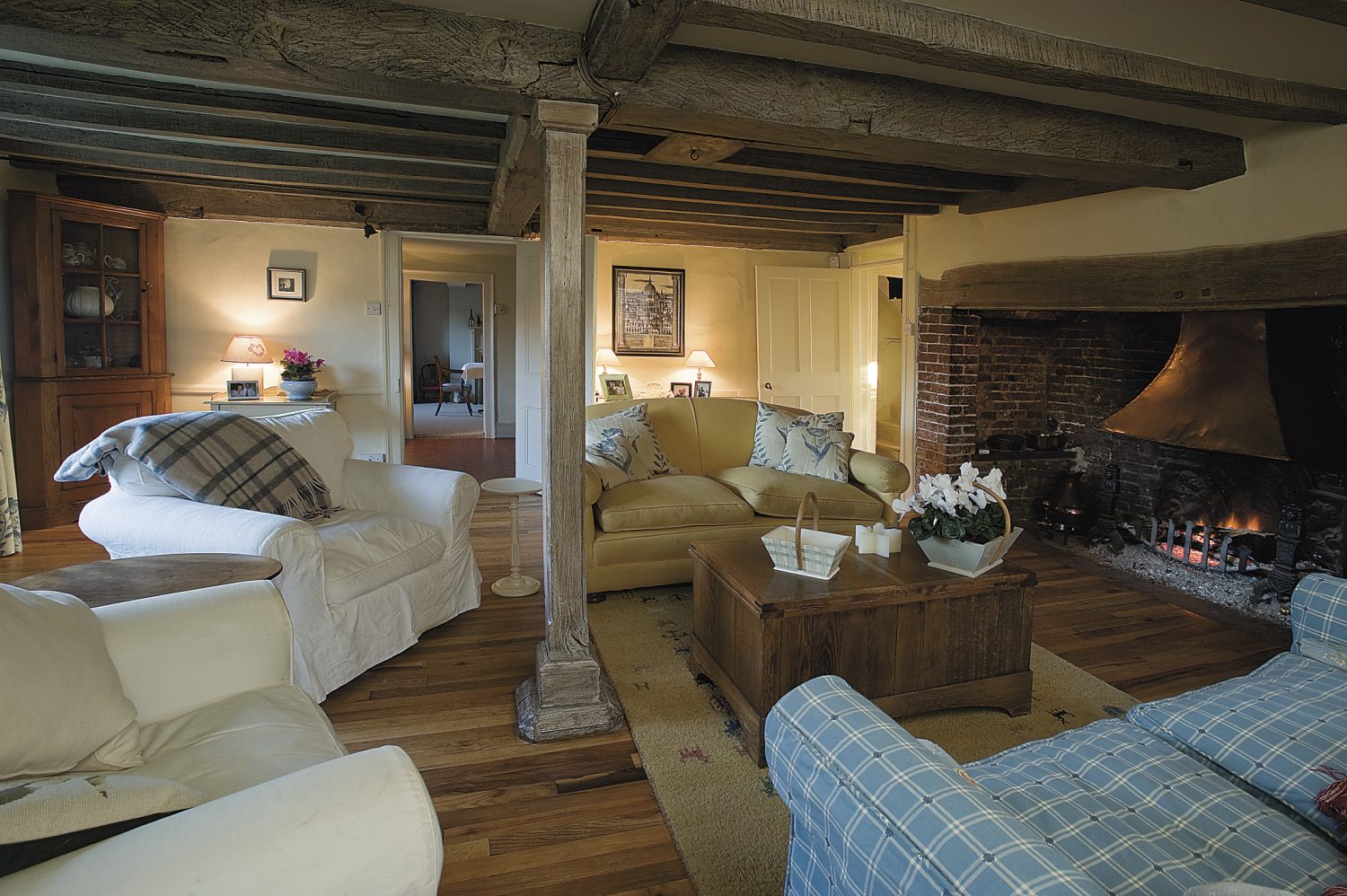 the sitting room was originally the farmhouse kitchen. The beams have been sanded, limed and waxed