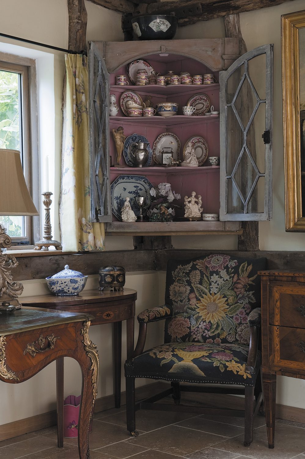 the barn is furnished largely with beautiful possessions much loved through the centuries