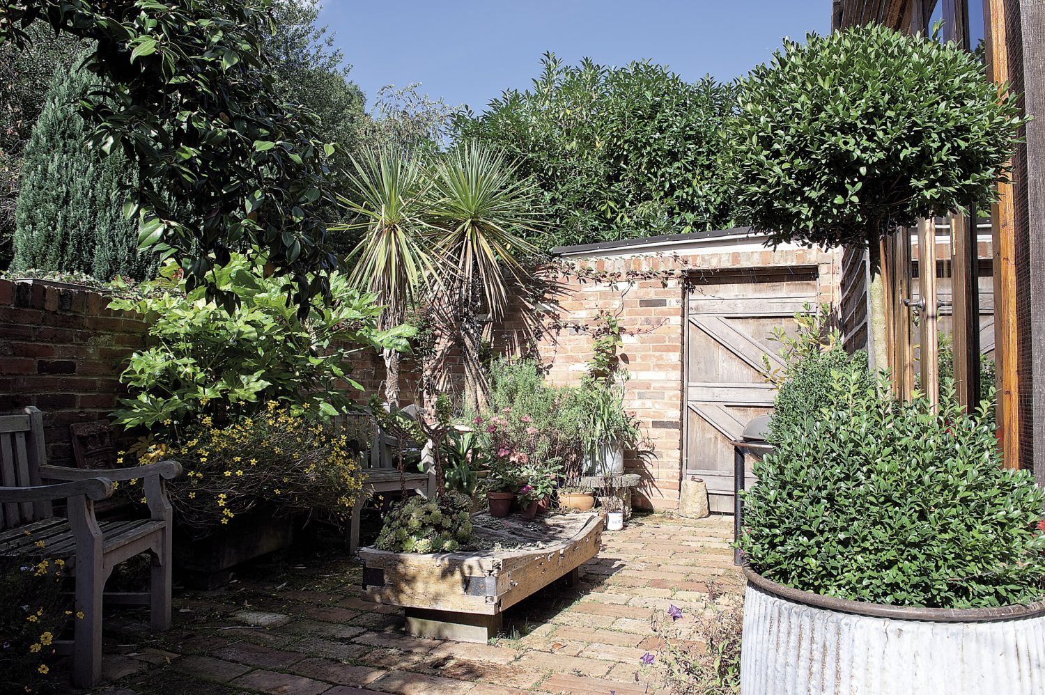 The walled, partially-decked courtyard garden is the perfect summer hideaway