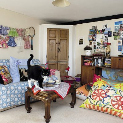 The snug on the first floor is home to some of the fabrics that Laura can’t resist accumulating