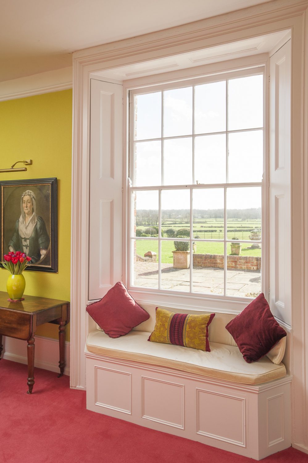 The window seat provides the ideal spot to enjoy beautiful views over rolling countryside