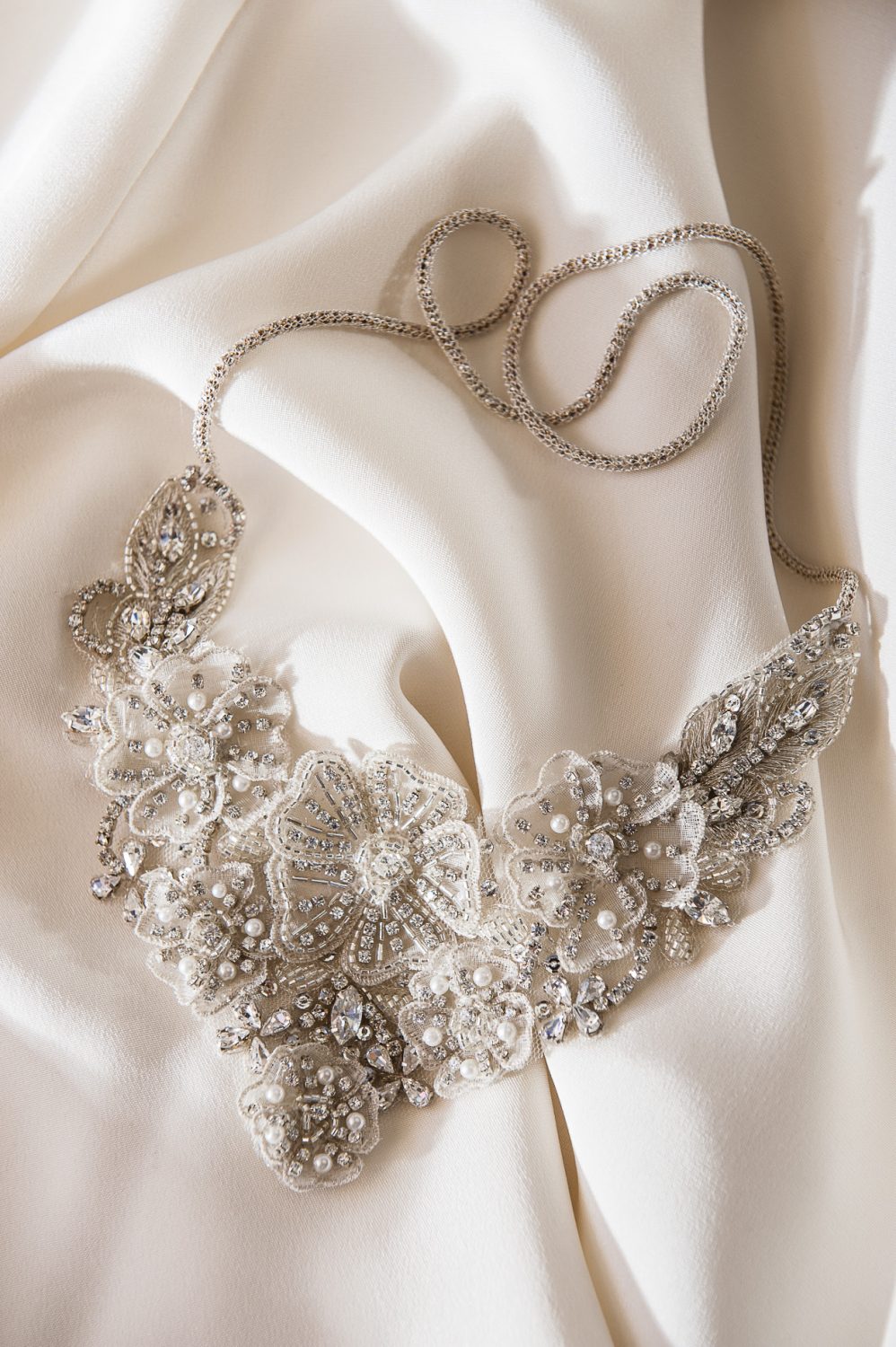 Ivy & Aster ‘Beautiful Girl’ beaded and appliqué necklace, £175, Froufrou Bridal Boutique, Tunbridge Wells 01892 541381 www.froufroubride.co.uk