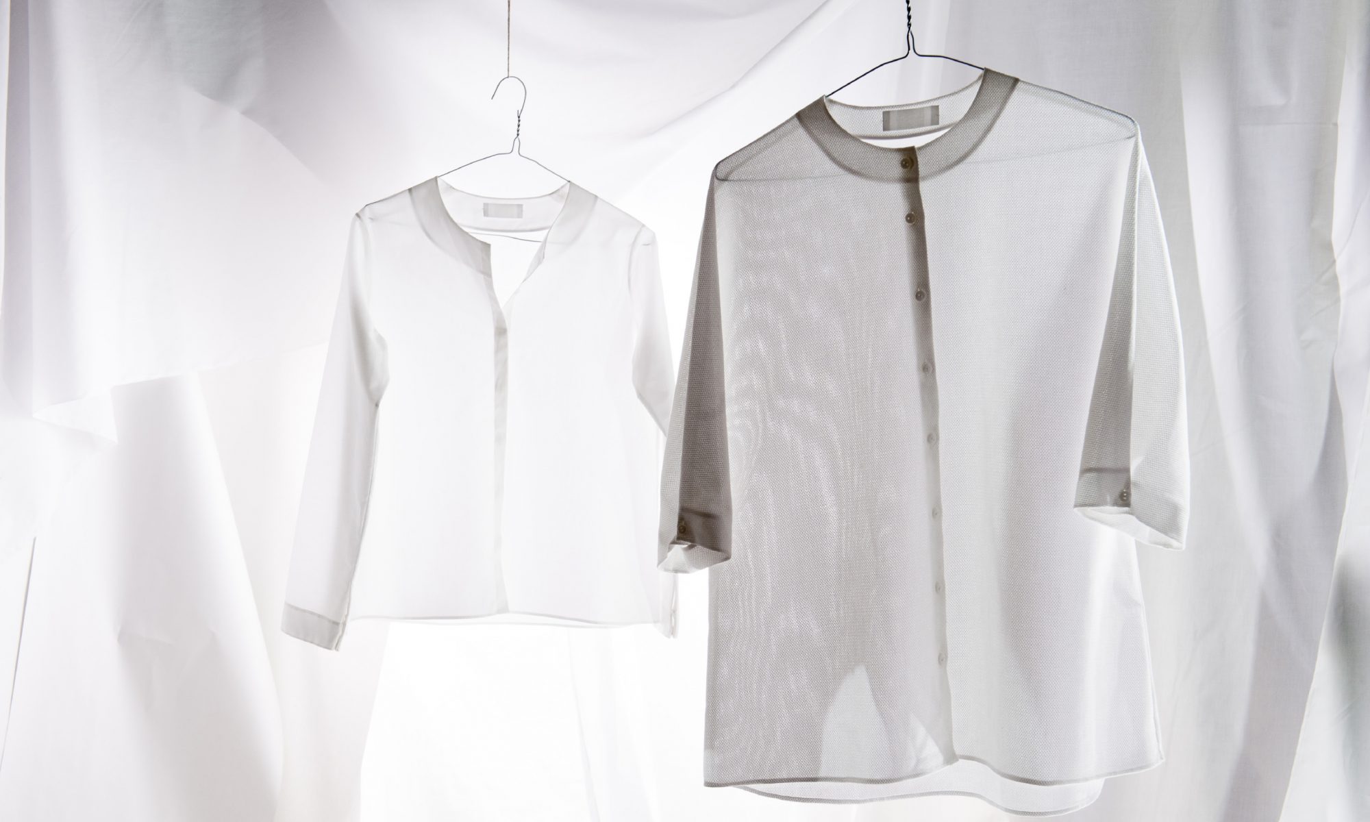 Simple shirt, £230, Buttoned Kimono shirt, £220, In-grid, Worksop in-grid.co