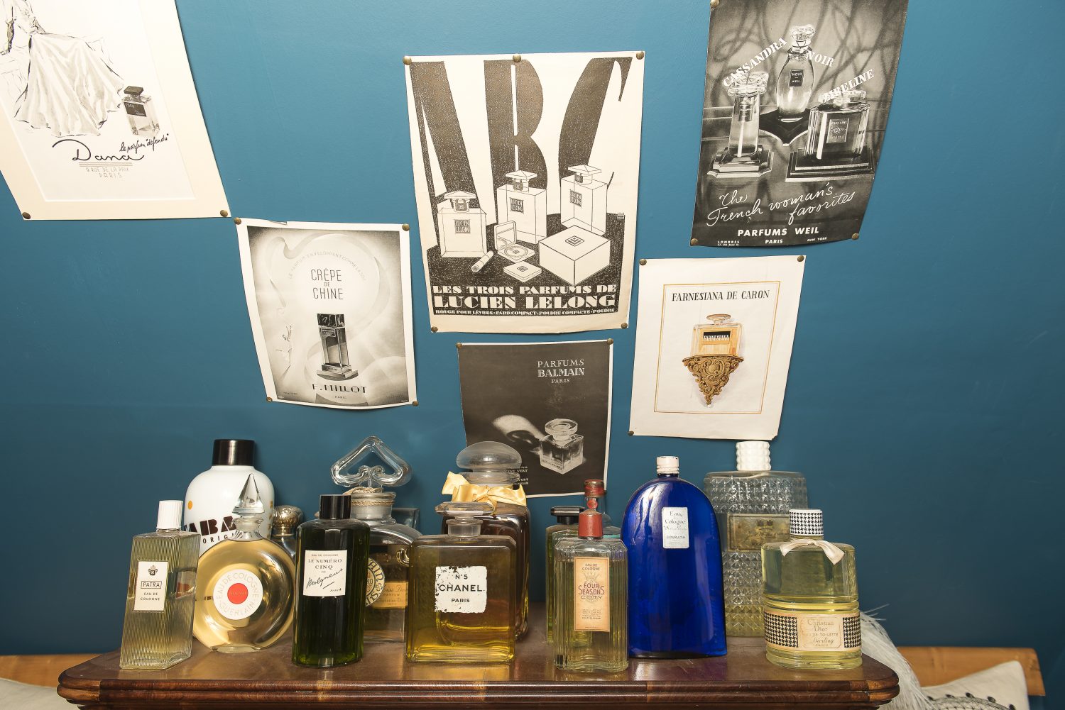 More of Will’s vintage perfume bottle collection, displayed in the dressing room and the master bedroom