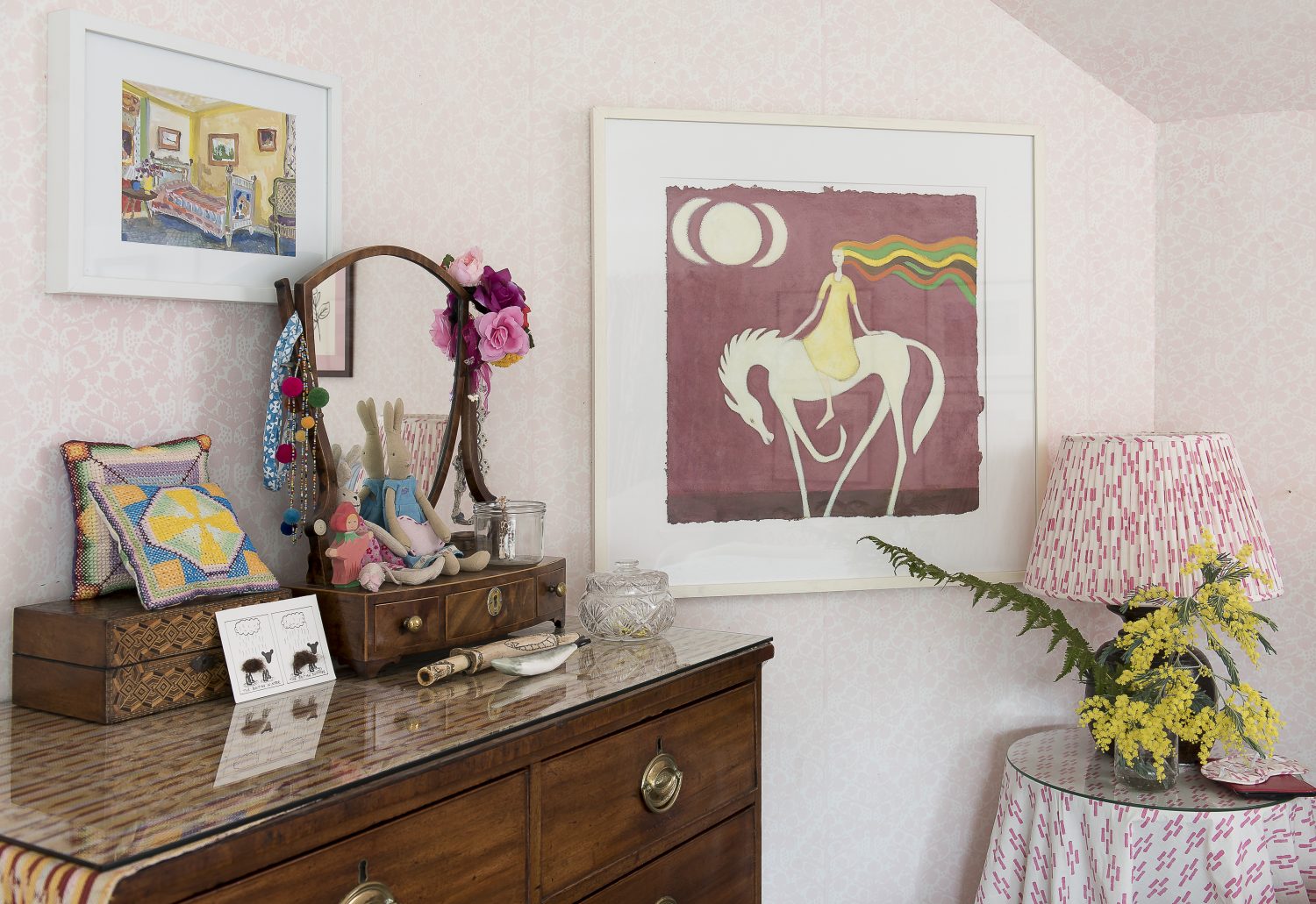 Hanging over the dressing table is a painting by Molly’s friend Lottie Cole