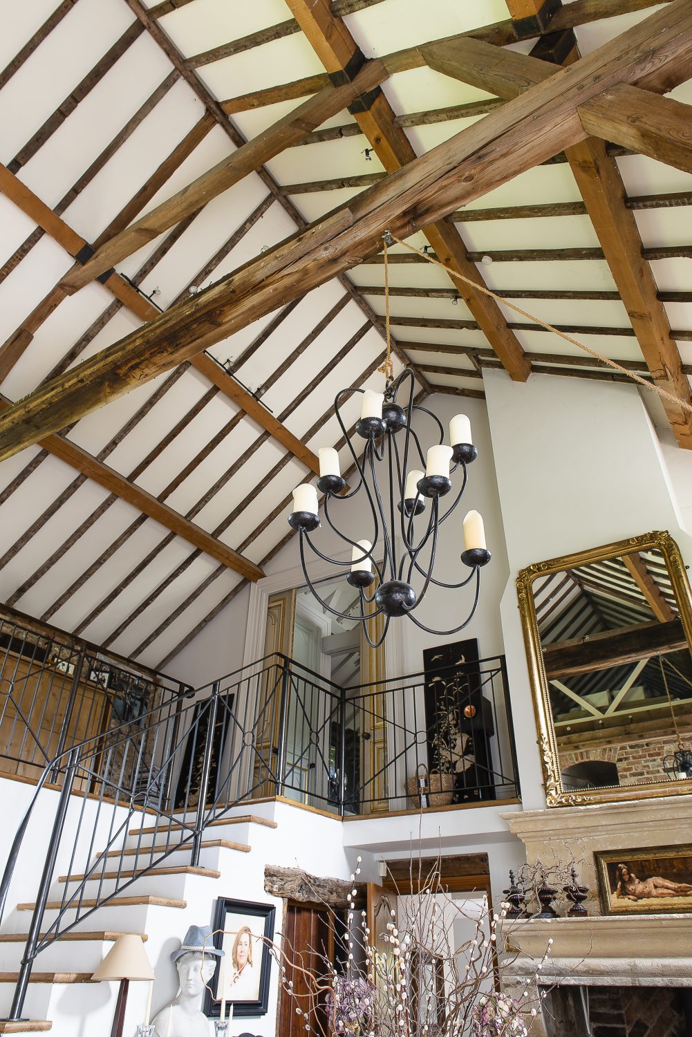 The dining room’s candle chandelier is operated with a rope pulley, that you let down to light the candles, then hoist up again adding to the room’s almost medieval charm