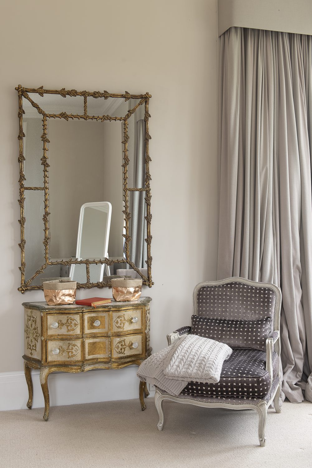 Like the rest of the house, the neutral tones used to decorate the bedrooms are the perfect backdrop for Jaime and Justin’s eclectic collection of furniture and artworks