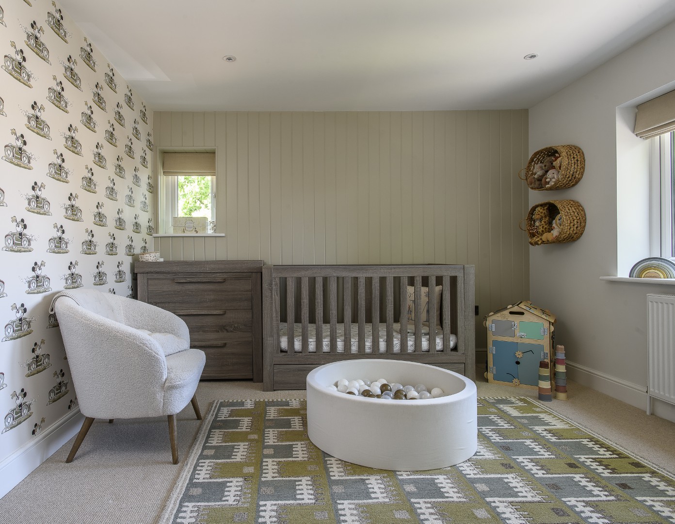 The wallpaper in Sara’s youngest son’s bedroom (Disney Home x Sanderson) was chosen before they even bought the house