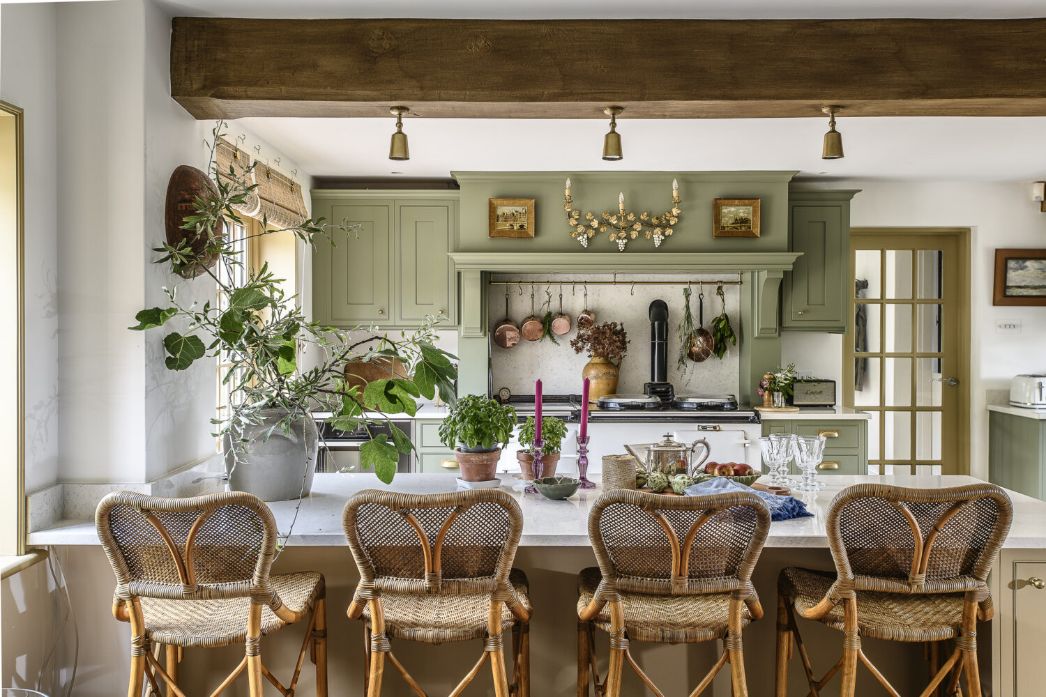 The kitchen table came from Lorfords Antiques, whilst the dining chairs were found when Olya visited Ardingly Antiques Fair with Deborah, which they then had re-covered