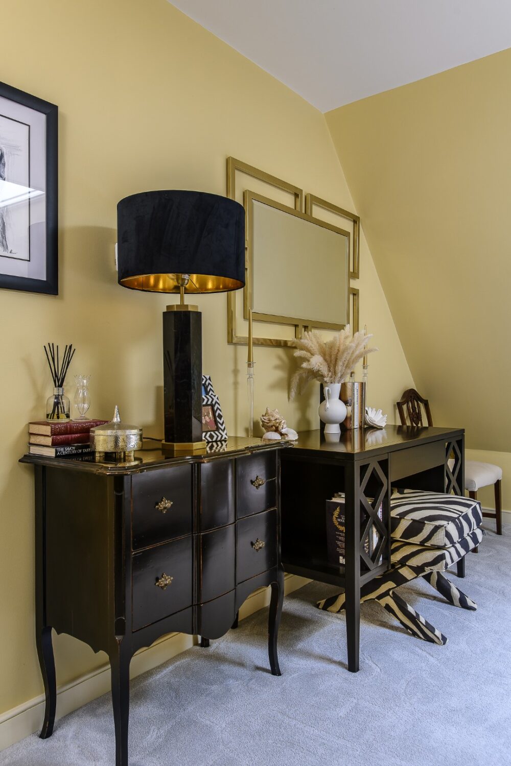 The three guest bedrooms and bathrooms are located on the first floor.