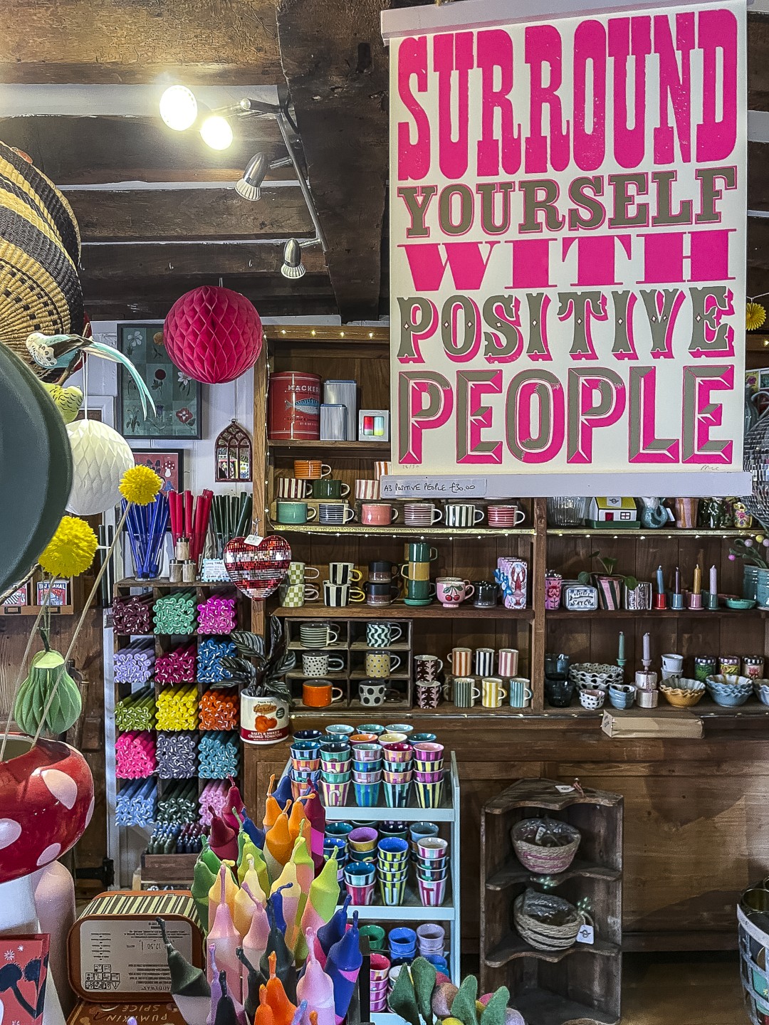 Step out of the house and into DickieBird Homestore, where the colour play continues in collections of candles, pottery and prints by artists such as Mandy Doubt