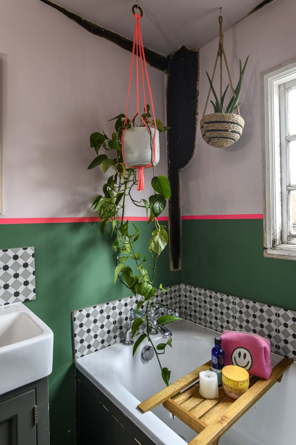 Upstairs, the bedrooms and bathrooms continue to reveal Tam’s love of colour and print with pops of green, yellow, neon pink and orange across cushions and throws and, of course, the artwork that she has collected from the likes of Mandy Doubt, Margo in Margate, Tabby Booth, Dandy Star, Lucky Budgie and Petra Boase