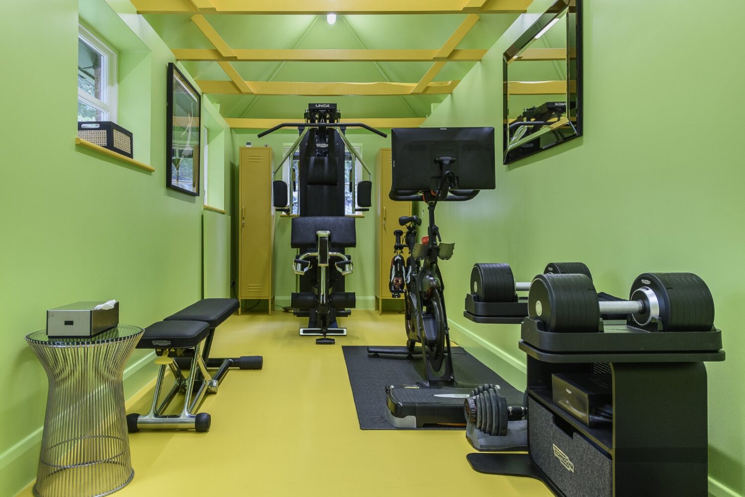 What was once a dilapidated and ivy-covered outbuilding has become the couple’s clubhouse – part gym, part retreat, and a nod to the tennis court that Sean hopes to build over the next few years