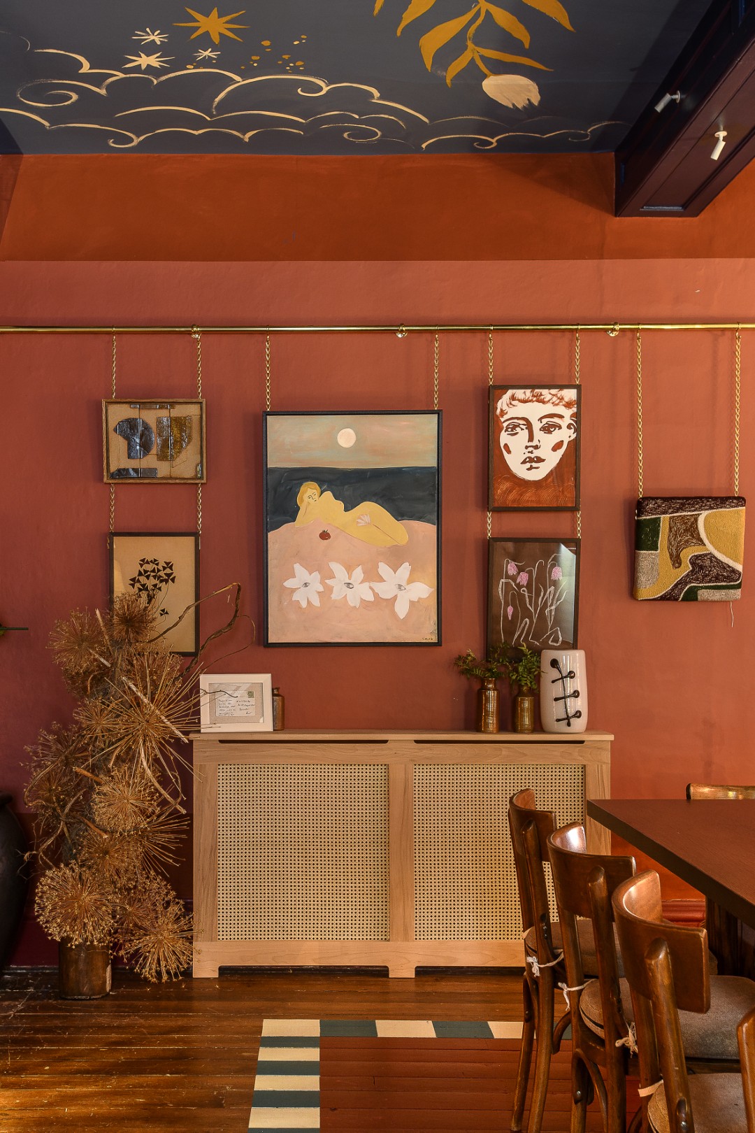Carefully curated artworks by the likes of Alice Liptrot, Chiara Perano and Nick Passmore line the walls of the Dining Room