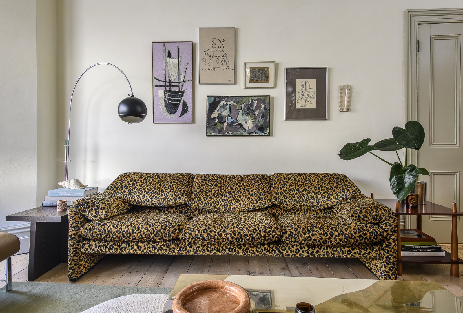 A bespoke leopard-print sofa was inspired by one Laura admired during her time working with The Hoxton