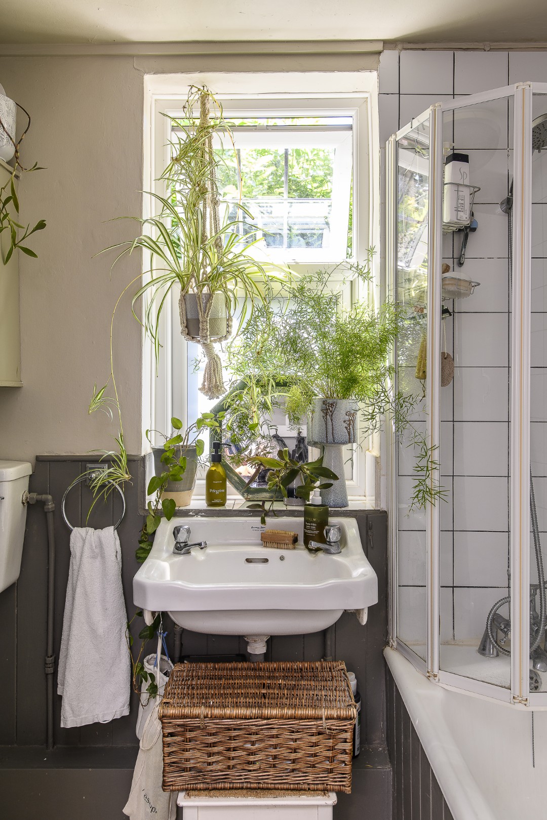 The dining room/second reception room leads through to the kitchen and through again to the ground floor bathroom, all filled with greenery and Aga’s carefully curated collections