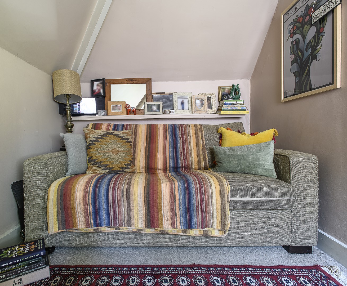 Right at the top of the house, the guest bedroom doubles up as Aga’s office