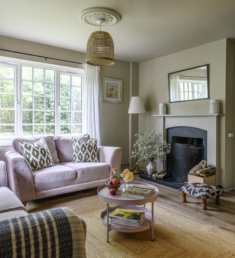 In the sitting room, two dusky pink sofas – a gift from Sarah’s mum – are focused around a log burner. “I get masses of stuff from Bentley’s Auction House in Cranbrook,” says Sarah, “and also Gorringe’s. If not an auction house, flea markets are also a great place to look.”